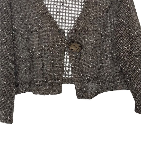 Nina Leonard Open Knit Bolero Cardigan Nina Leonard Large Brown Button Closure - Picture 5 of 11